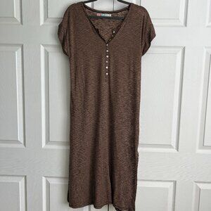 Free People FP Beach Half Button Midi Dress Black Brown Stripe Size S